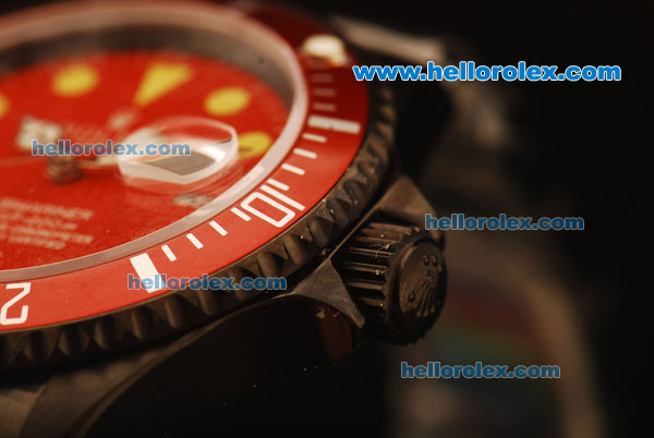 Rolex Submariner Automatic PVD Case with Red Bezel/Dial and PVD Strap - Click Image to Close